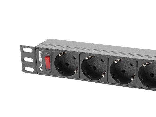 Lanberg PDU-09F-0300-BK, Standard, 1U, Horizontal, Aluminium, Kunststoff, Schwarz, Grau, 9 AC-Ausgänge