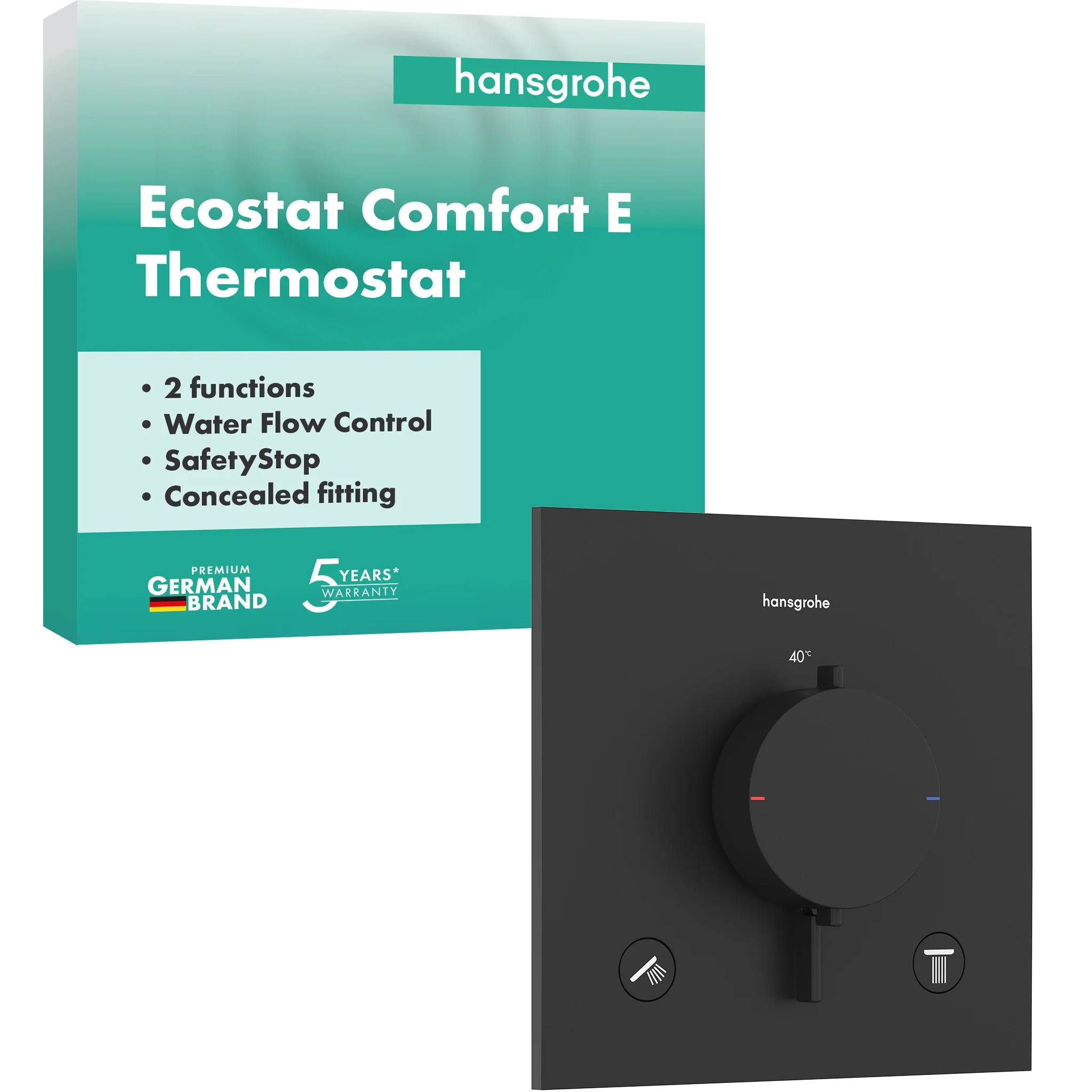 hansgrohe Ecostat Comfort E Thermostat Unterputz für 2 Verbraucher, Mattschwarz