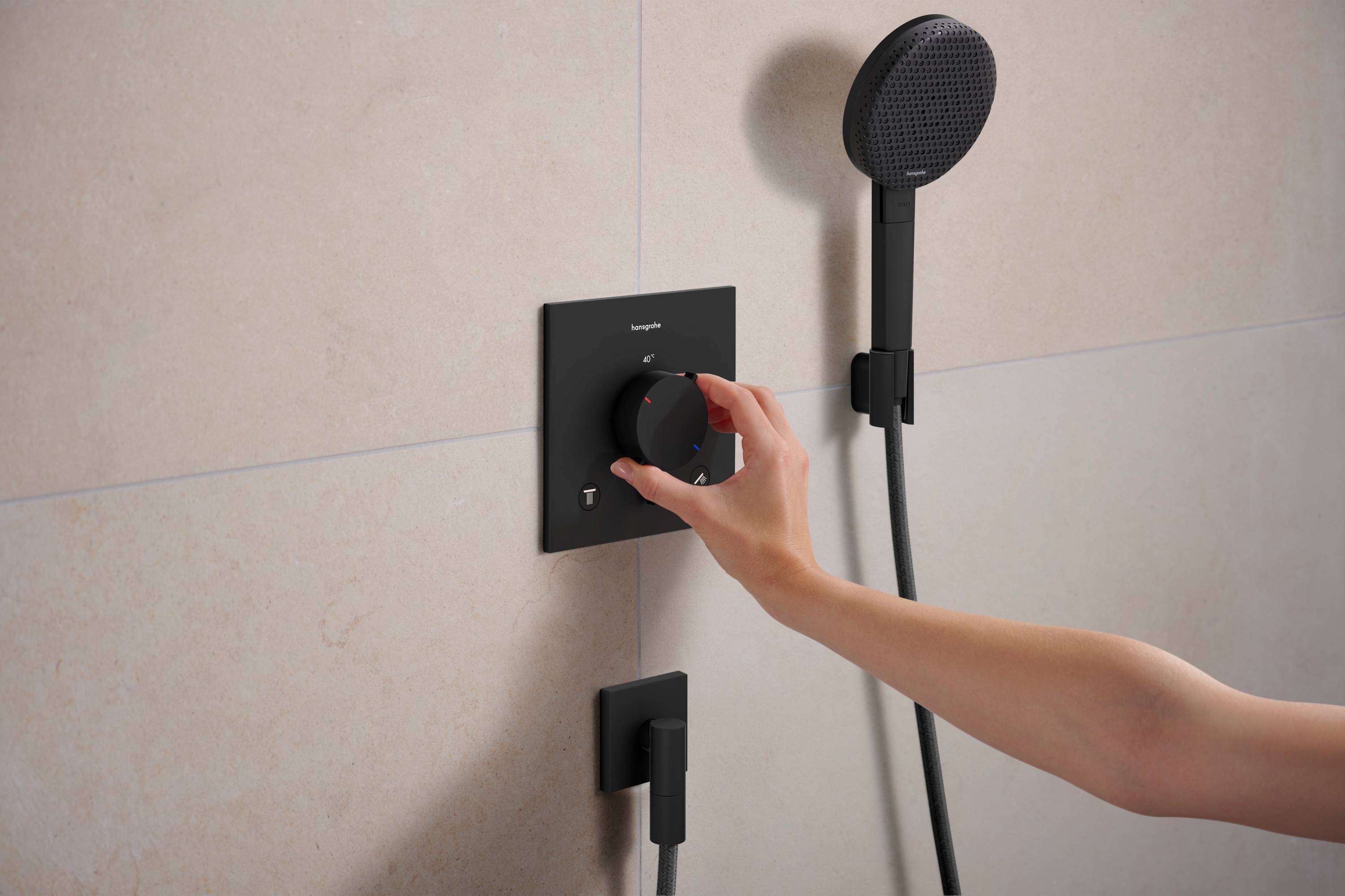 hansgrohe Ecostat Comfort E Thermostat Unterputz für 2 Verbraucher, Mattschwarz