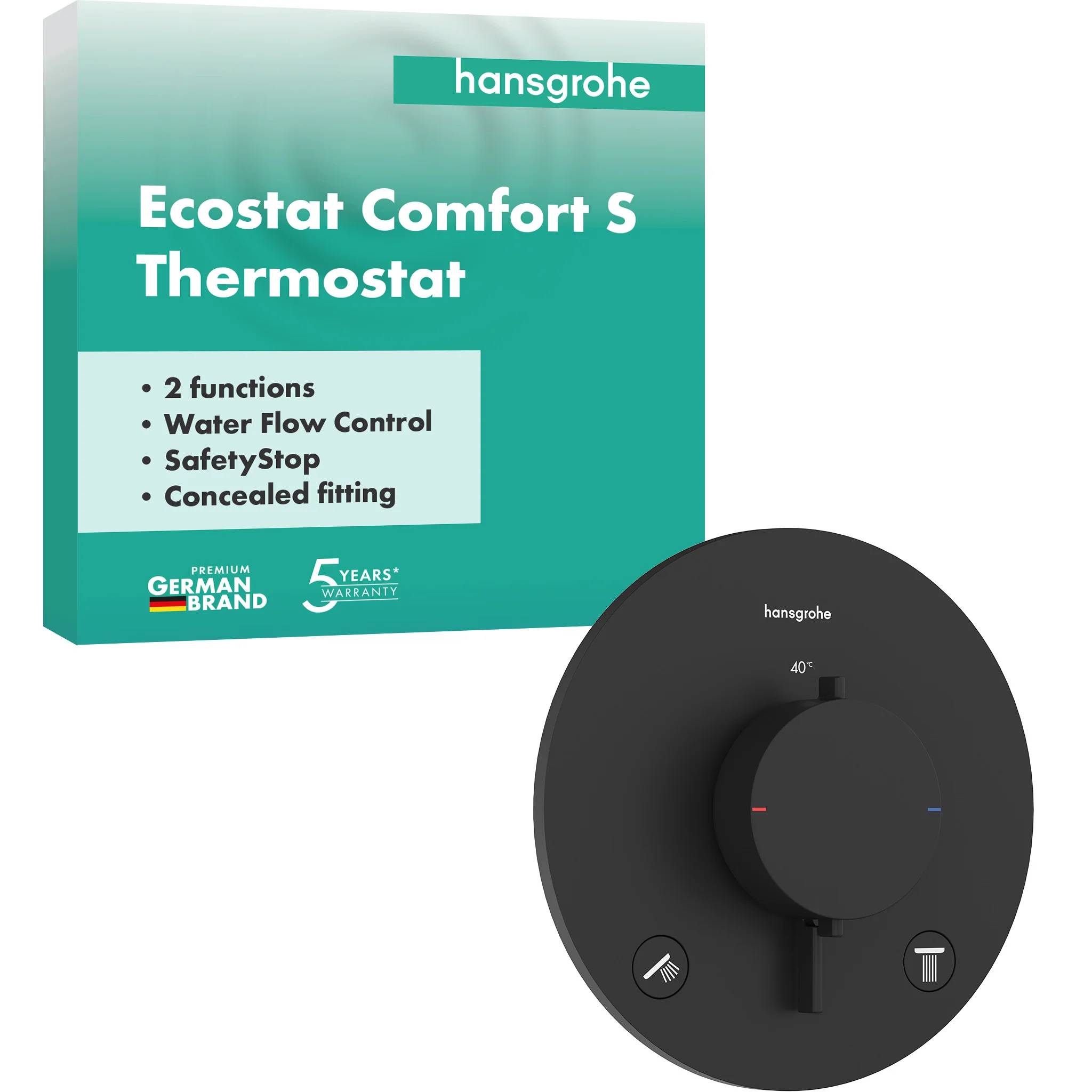 Hansgrohe Ecostat Comfort S Thermostat Unterputz, 25,7l/min, für 2 Verbraucher, Mattschwarz