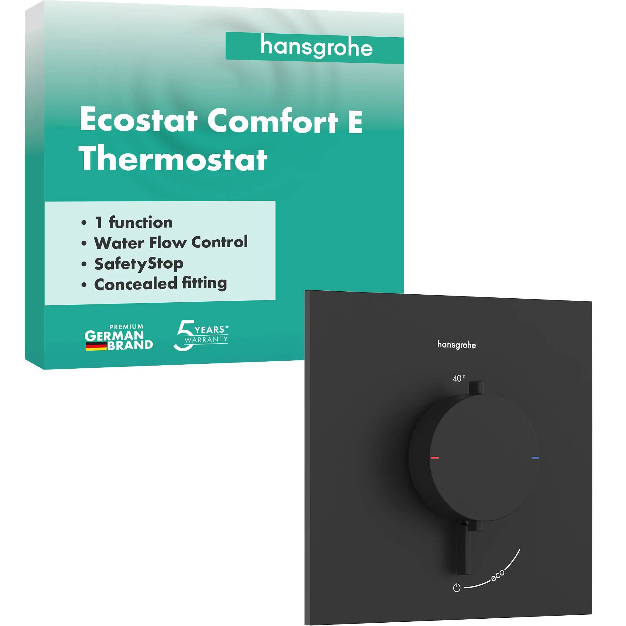 hansgrohe Ecostat Comfort E Thermostat Unterputz für 1 Verbraucher, Mattschwarz