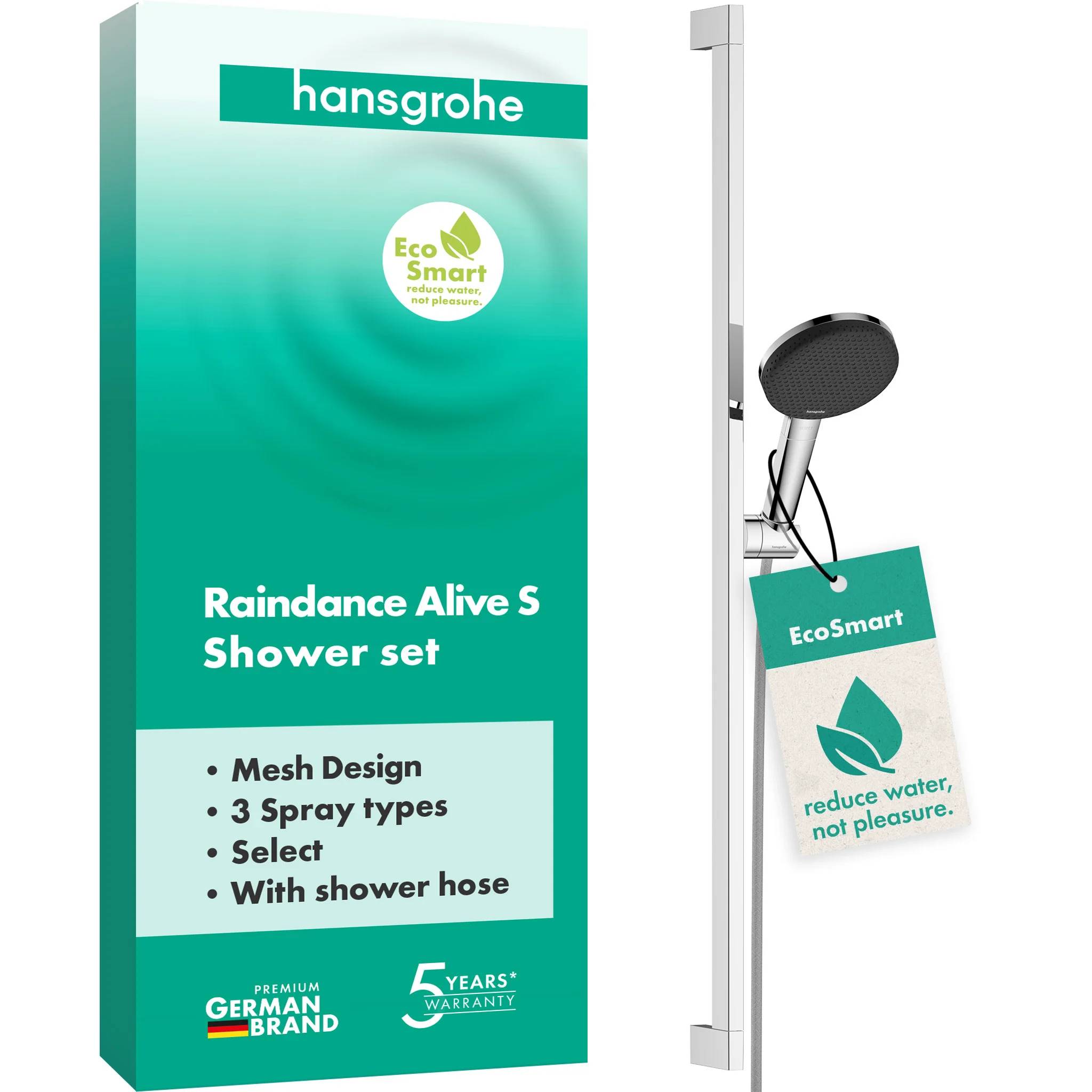 Hansgrohe Raindance Alive Select S Brauseset 125mm, 7,1l/min, 3jet EcoSmart, Unica E Puro 90cm, Easy Slide