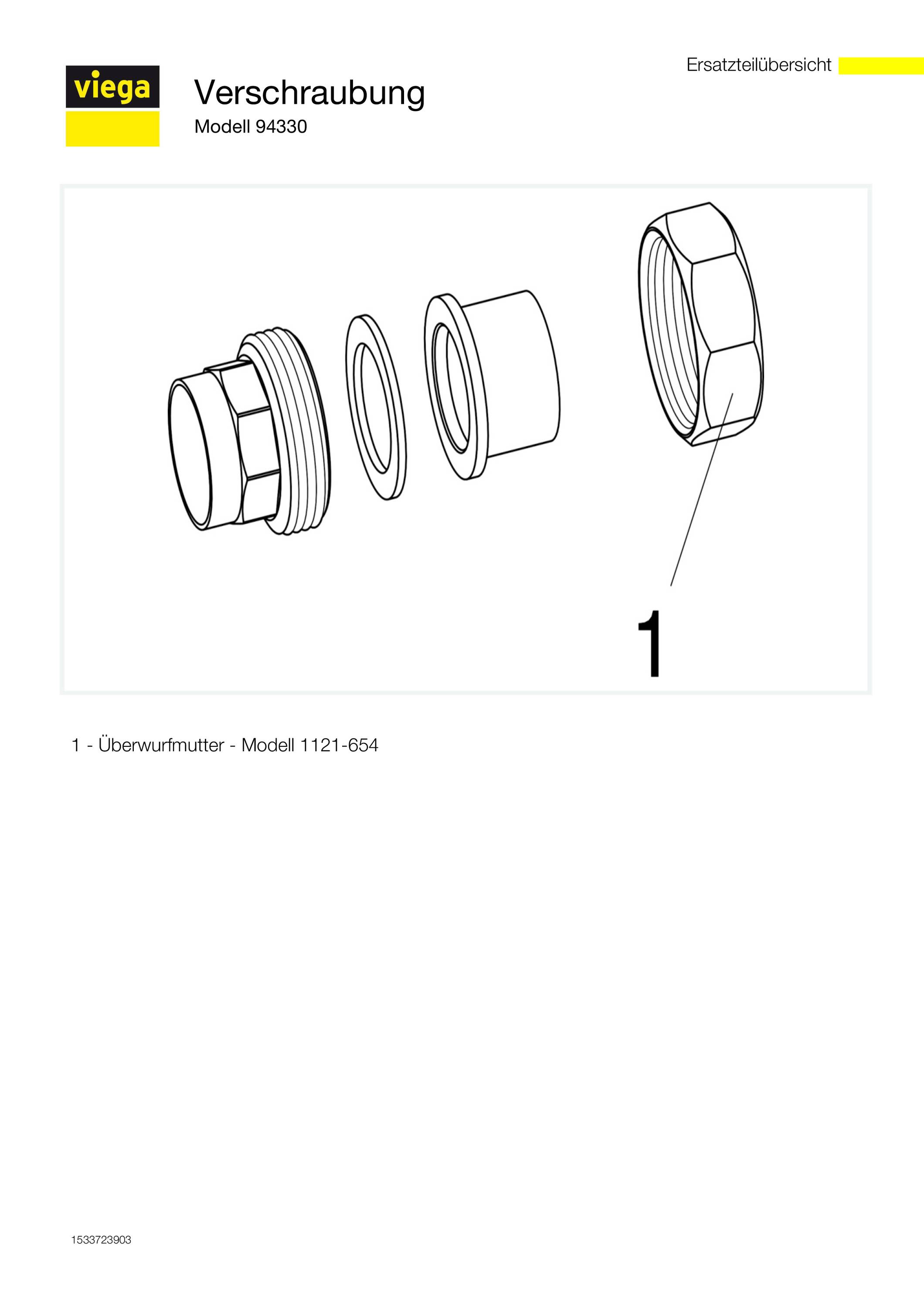 Viega Verschraubung 94330 für Gasleitung, flachdichtend d. 22mm, Rotguss
