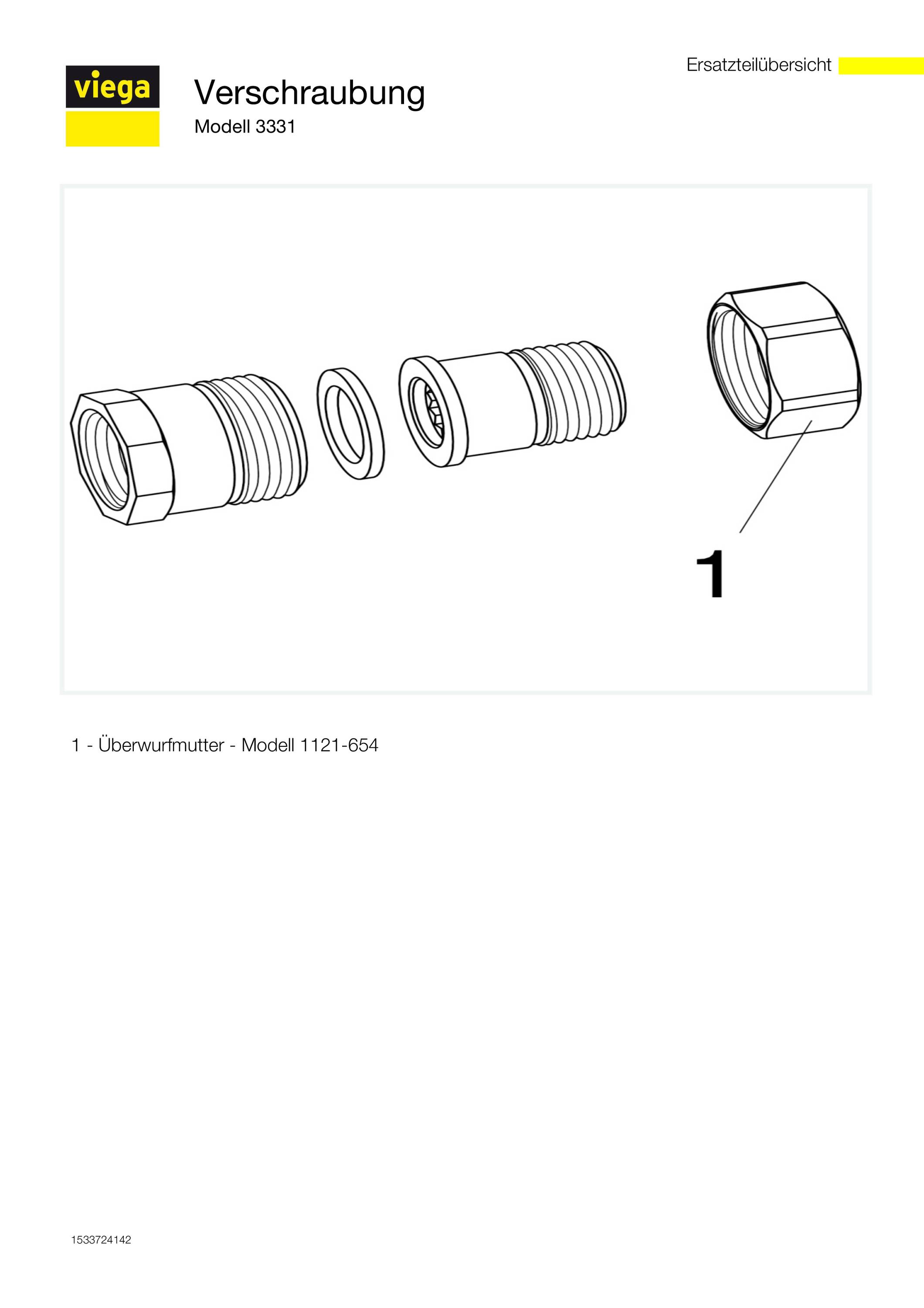 Viega Rohrverschraubung 3331 flachdichtend in R3/8 x Rp3/8 Rotguss, 1 Stk.