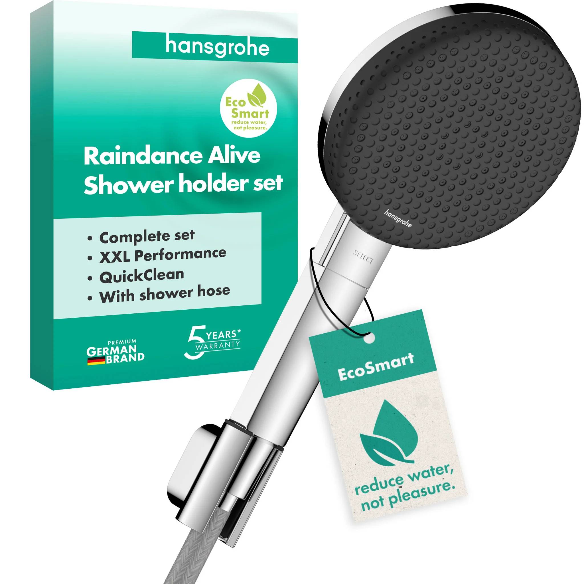 Hansgrohe Raindance Alive Select S Brausehalterset 125mm, 7,1l/min, 3jet EcoSmart, Designflex Textilbrauseschlauch