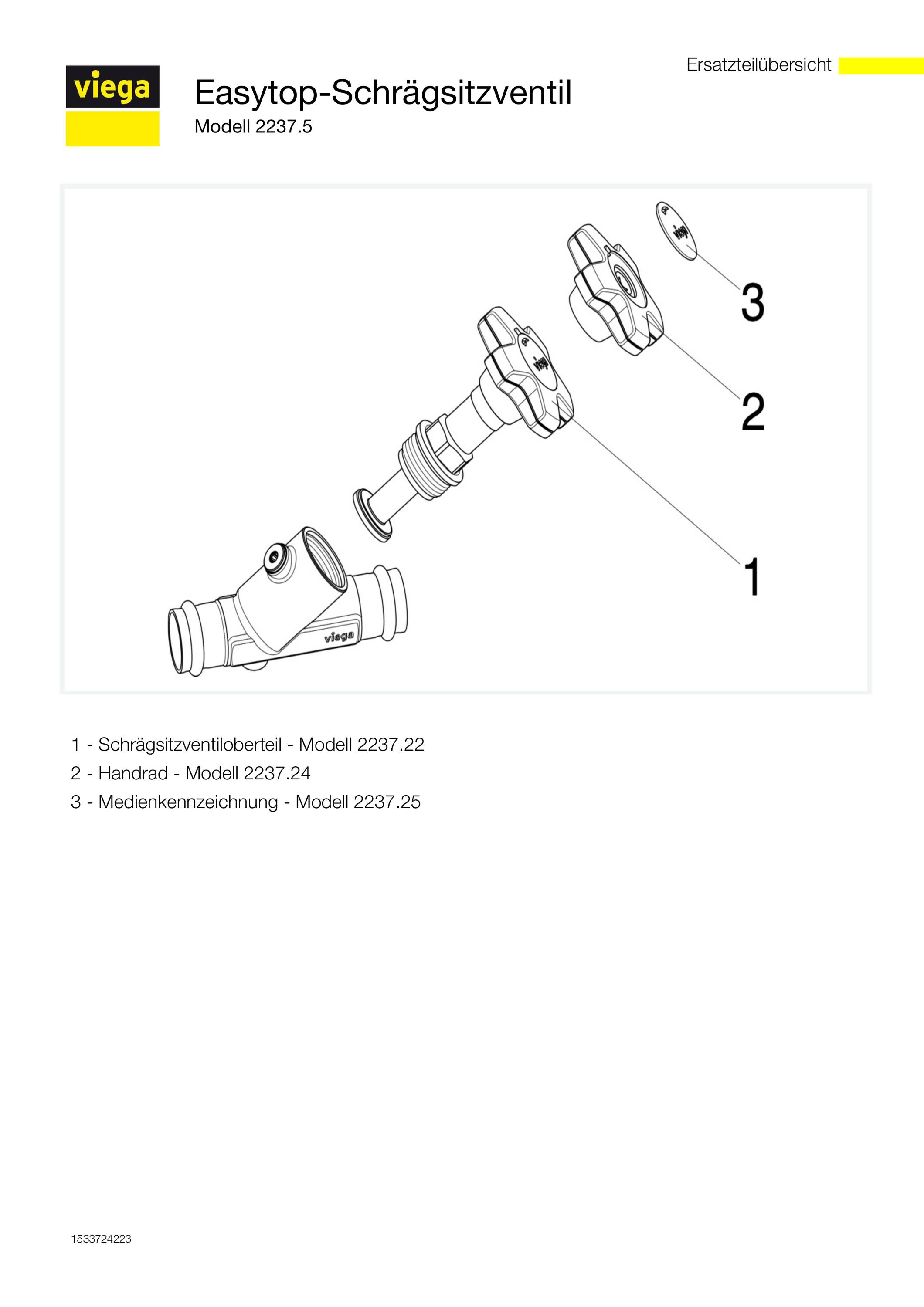 Viega Schrägsitzventil mit SC-Contur Easytop 2237.5, DN 15, d. 18mm, Rotguss