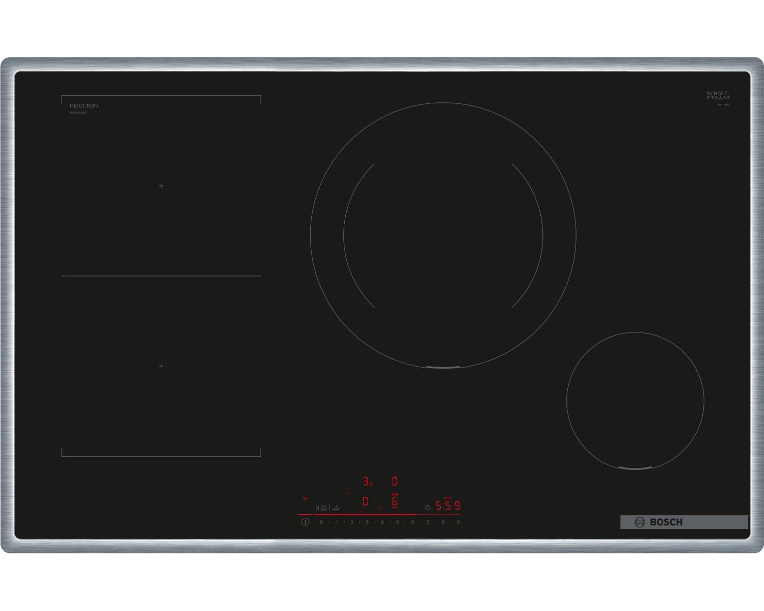 Bosch Serie 6 PVS845HB1E, Schwarz, Integriert, 80 cm, Zonen-Induktionskochfeld, Glaskeramik, 4 Zone(n)
