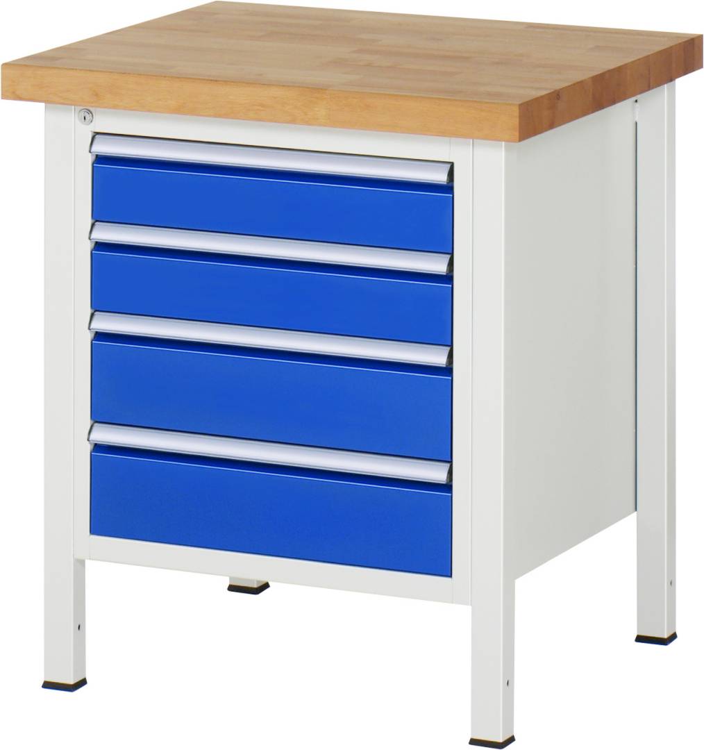 Werkbank Modell 8162, BxTxH 750x700x840-1040 mm, Buche-Massiv Arbeitsplatte 40 mm, 4 Schubladen mit Auszug 90 %