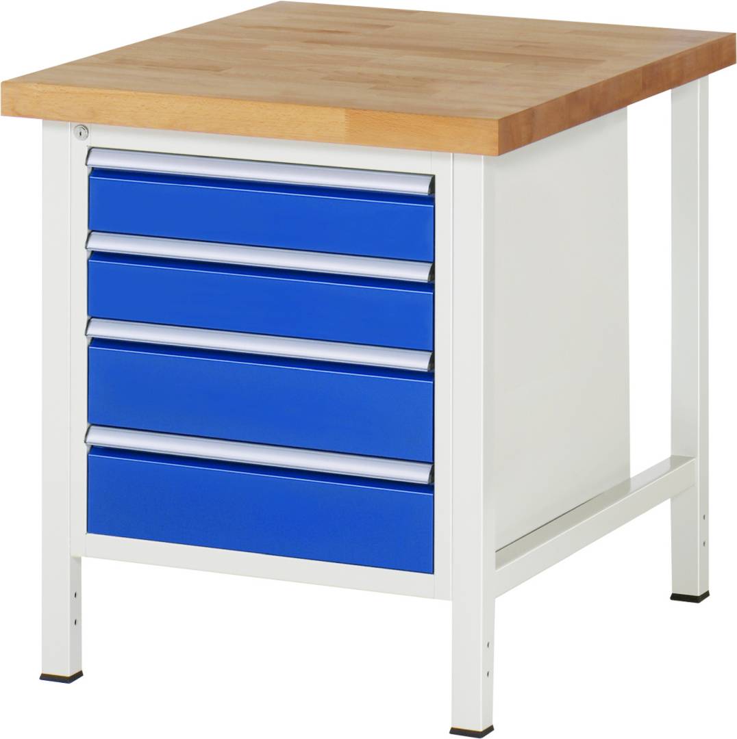 Werkbank Modell 8162, BxTxH 750x900x840-1040 mm, Buche-Massiv Arbeitsplatte 40 mm, 4 Schubladen mit Auszug 90 %