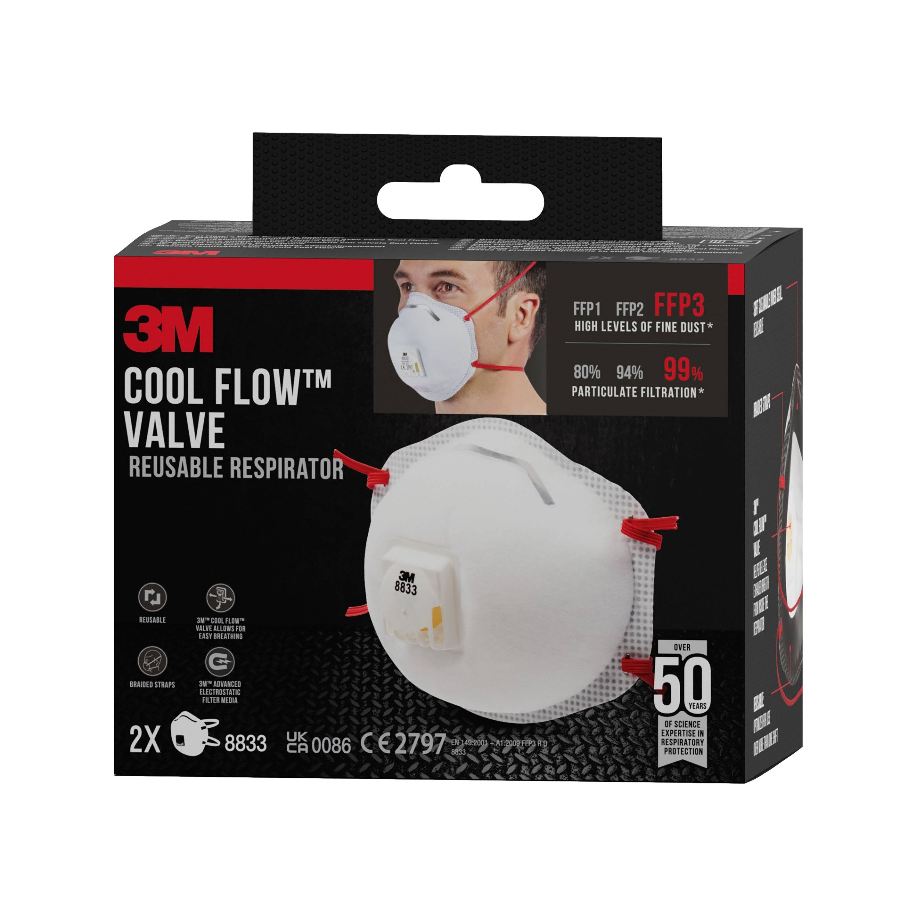 Atemschutzmasken Cool Flow 8833 FFP3 DIN EN 149 2001 A1 2009 2 St.