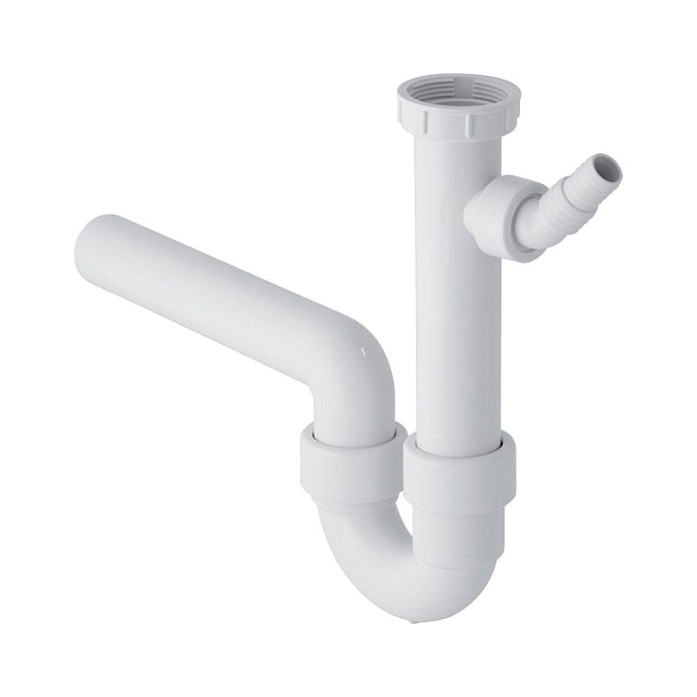 Geberit Siphon Rohrbogengeruchsverschluss für Spülbecken, Winkelschlauchtülle Abgang horizontal D 50mm, Alpinweiß