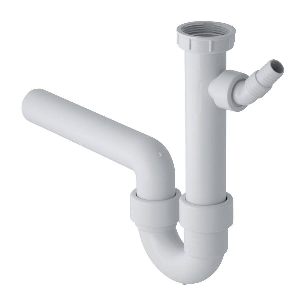 Geberit Siphon Rohrbogengeruchsverschluss für Spülbecken, Winkelschlauchtülle Abgang horizontal D 40mm, Alpinweiß