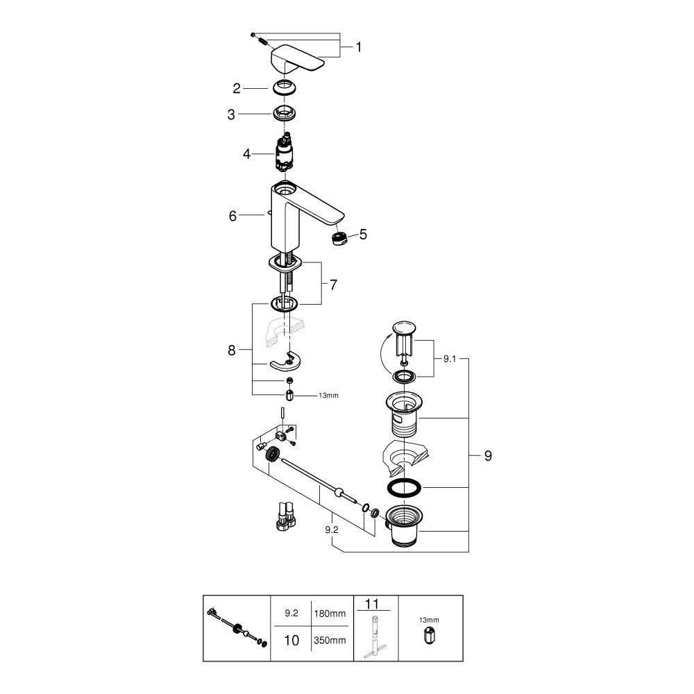 Grohe Cubeo Einhand-Waschtischbatterie M-Size, 1-Loch-Montage, mit Zugstangen-Ablaufgarnitur, Chrom, 1017490000