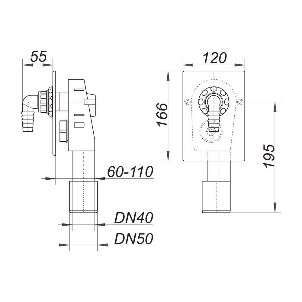 Dallmer Wandeinbau-Waschgeräte-Siphon HL 400, DN 40/50, PE, 130402