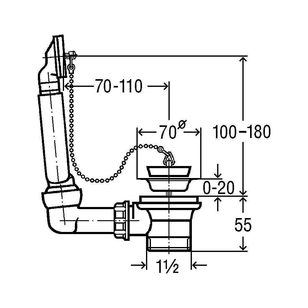 Viega Ab-/Überlaufgarnitur 7462.71 G 1 1/2x70mm, KST we, m Ventilobert. ES