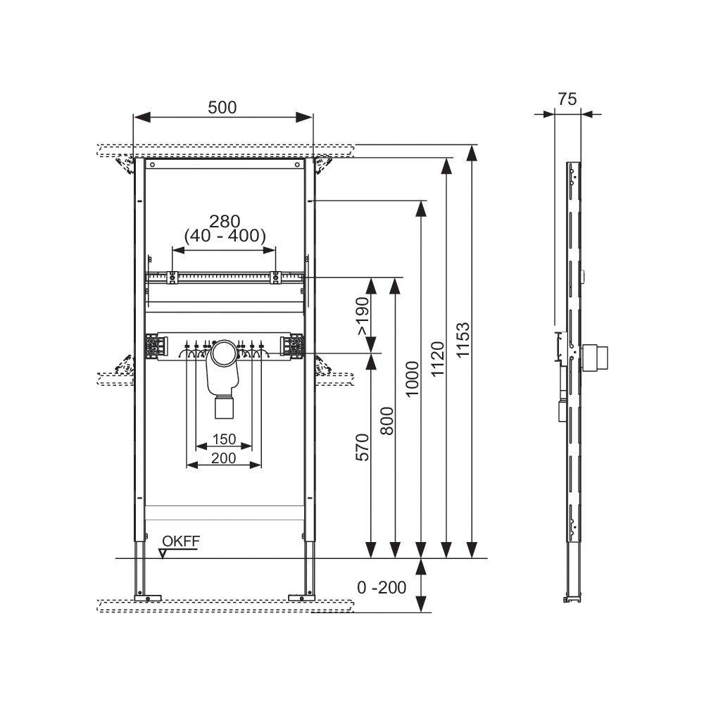 TECEprofil Waschtischmodul BH 1120 mm mit UP-Geruchsverschluss