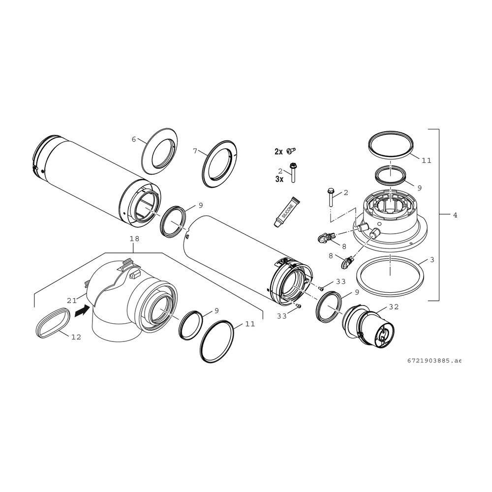 BOSCH Abgaszubehör FC-Set60-C13x Grundpaket waagerecht d:60/100 mm