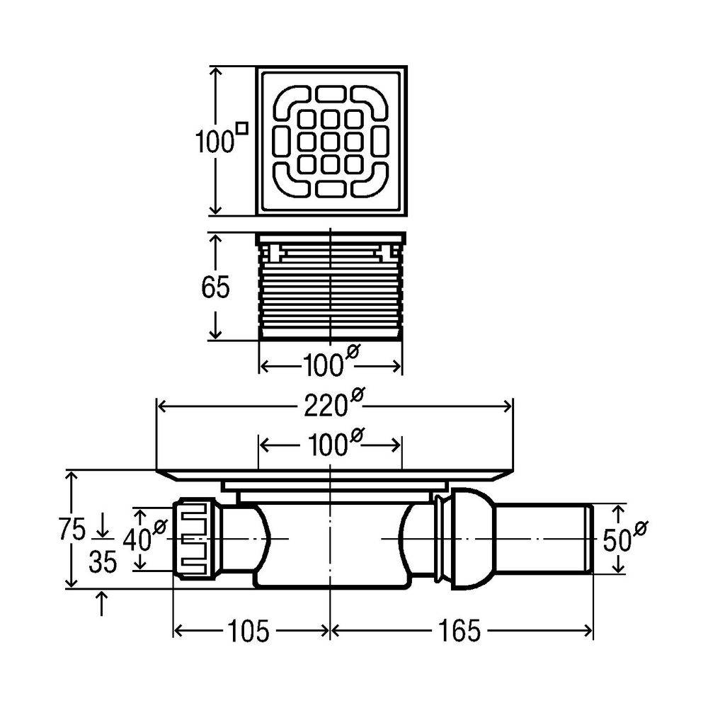 Viega Badablauf Advantix 4935.1 DN 50, KST gr, m Aufs. 100x100mm, Abl wa