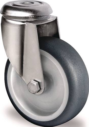 Lenkrolle D.75mm Trgf.75kg Rückenloch PP Gleitlager VA TPE grau TECWERK