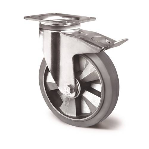Schwerlastlenkrolle D.250mm Trgf.500kg Festst.Elastikgummi Bau-H.295mm TECWERK