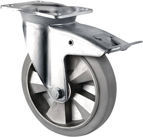 Schwerlastlenkrolle D.160mm Trgf.400kg Festst.Elastikgummi Bau-H.202mm TECWERK
