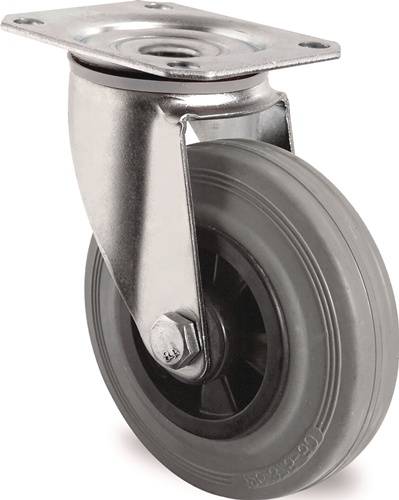 Lenkrolle D.200mm Trgf.205kg m.Platte PP Rollenlager VG grau TECWERK