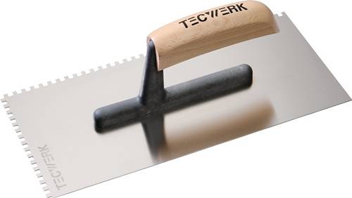 Glättekelle L.280mm B.130mm Zahn 4x4 rostfr.m.H-Heft VA S.0,7mm TECWERK
