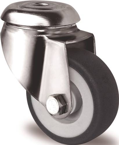 Lenkrolle D.50mm Trgf.50kg Rückenloch PP Gleitlager VA TPE grau TECWERK