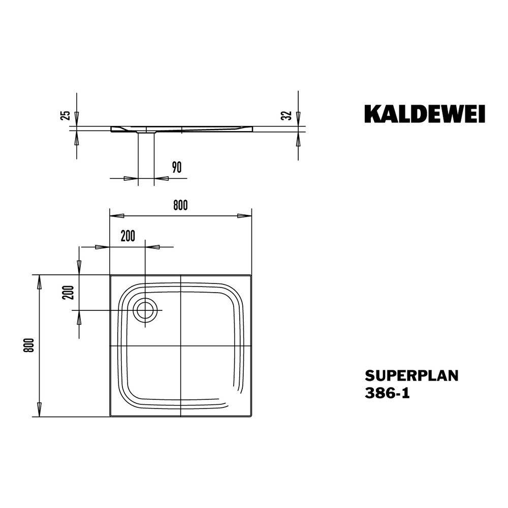 Kaldewei Duschwanne Superplan Classic Rechteckig 32/25x800x800mm d. 90mm Alpinweiß/Weiß, o. AS, PEFF, Wt.