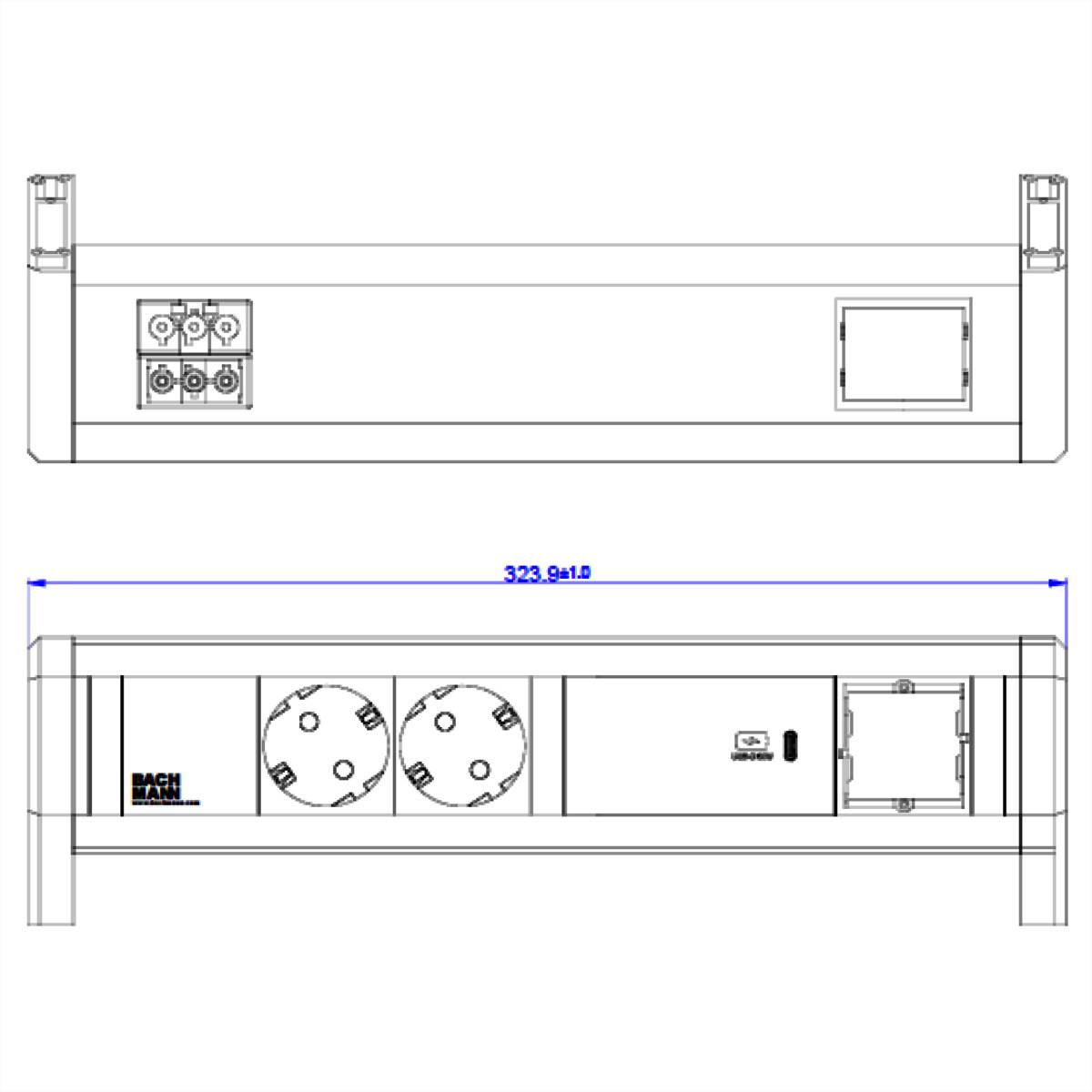 BACHMANN DESK 2xSchutzkontakt USB C, USB Charger 60W 1xABD GST18