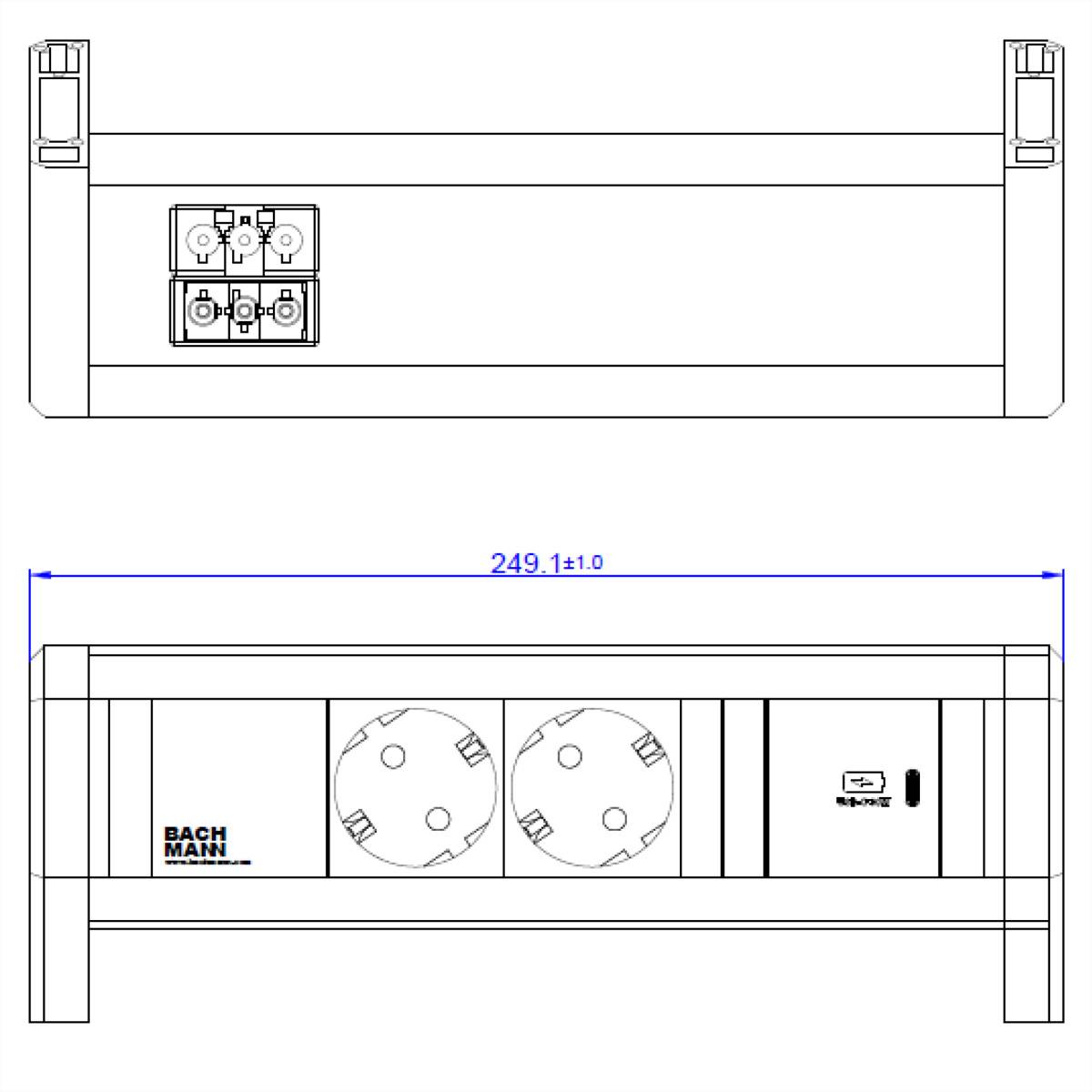 BACHMANN DESK 2xSchutzkontakt USB C, USB Charger 30W GST18