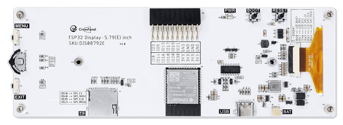 Elecrow CrowPanel E-Paper HMI Display, 5.79 Zoll, 272x792 Auflösung, ESP32-S3, SPI, Schwarz-Weiß