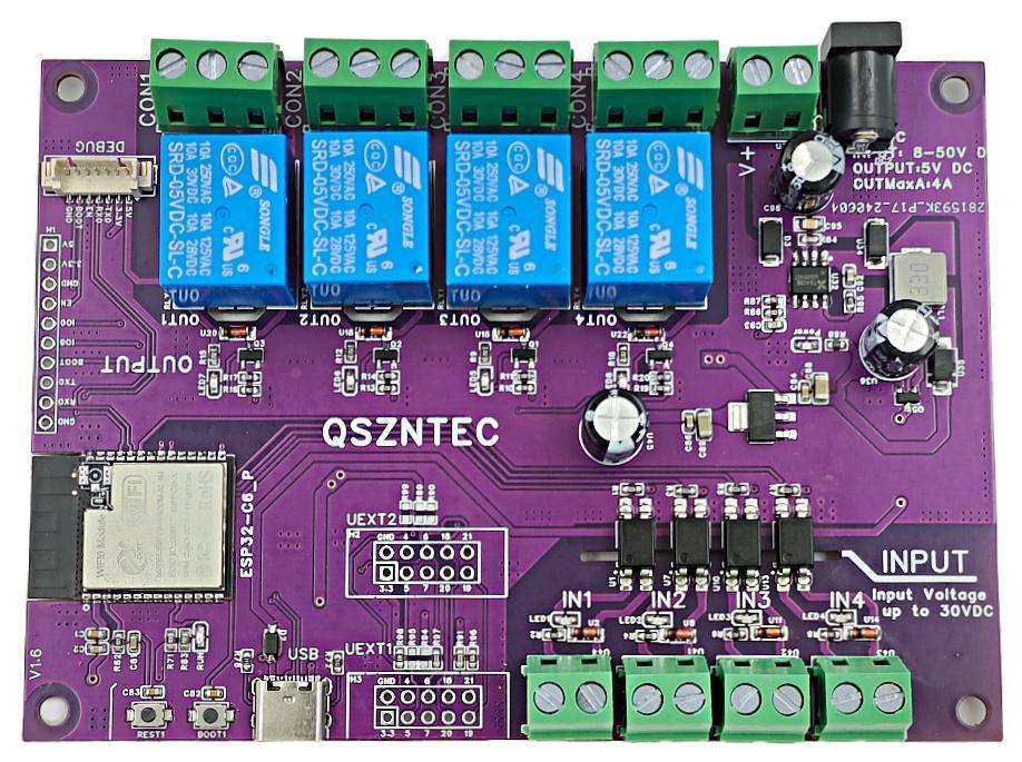 Elecrow ESP32-C6-EVB Board, Wi-Fi 6 und Bluetooth 5, 4 Relais, 4 opto-isolierte Eingänge, 10A/240VAC