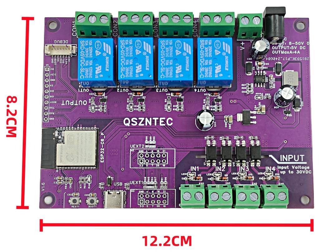 Elecrow ESP32-C6-EVB Board, Wi-Fi 6 und Bluetooth 5, 4 Relais, 4 opto-isolierte Eingänge, 10A/240VAC