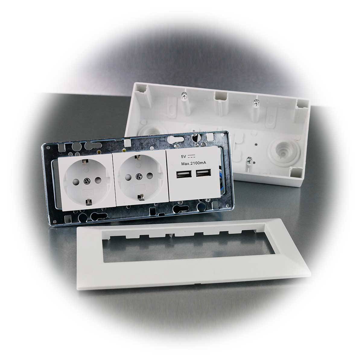 ChiliTec - 2-fach Aufbau-Steckdosenblock + 2x USB, weiß matt