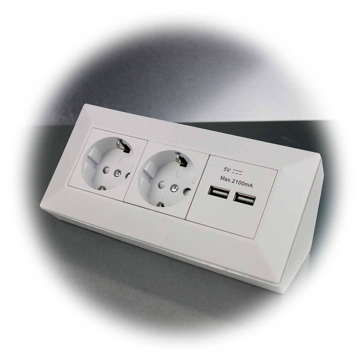 ChiliTec - 2-fach Aufbau-Steckdosenblock + 2x USB, weiß matt