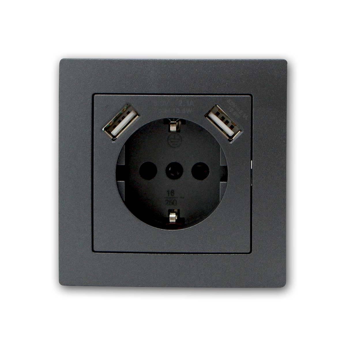 McPower - FLAIR Schutzkontakt-Steckdose mit 2x USB, mRahmen