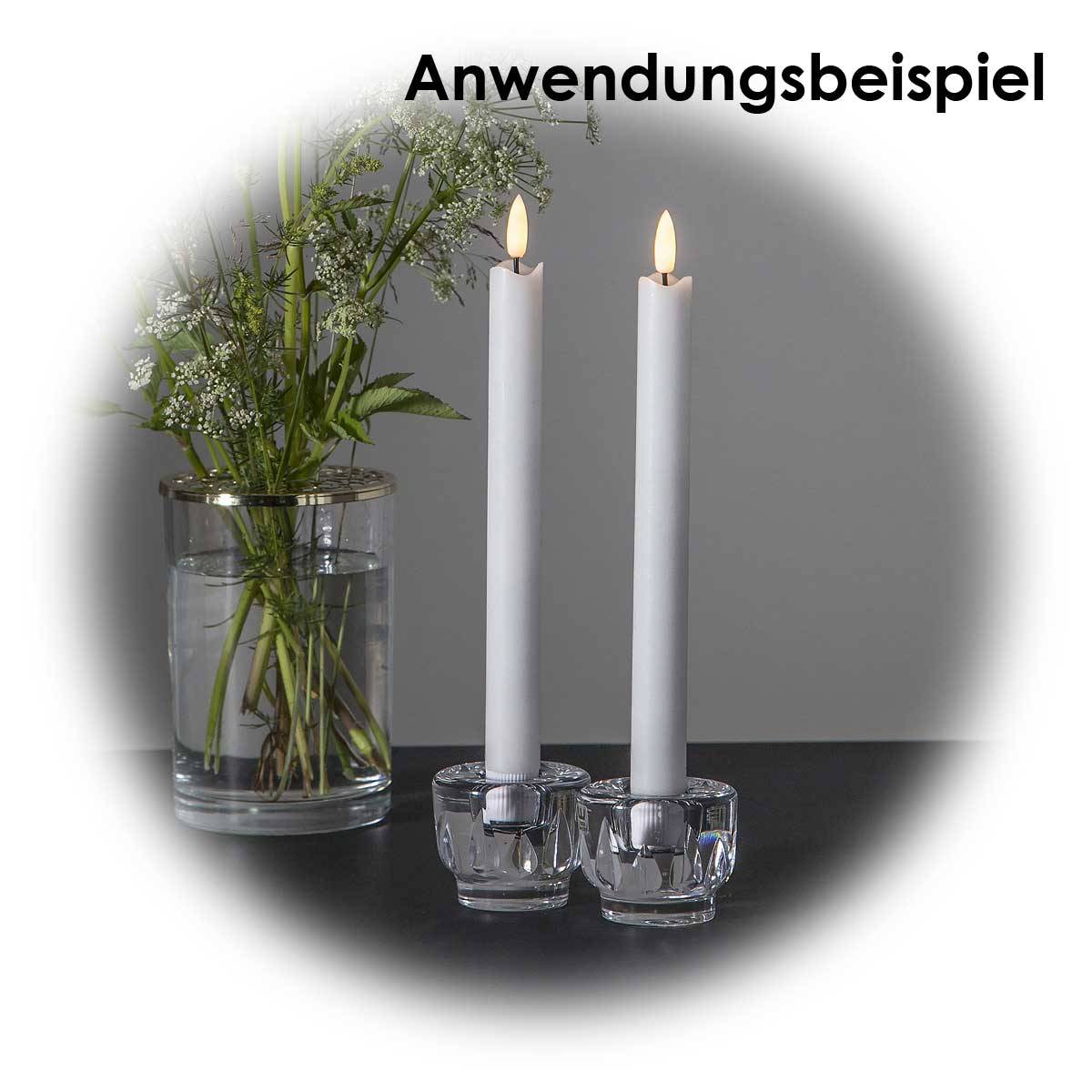 Star Trading - LED Stabkerzen "Flamme", 2er Set, weiß, 25x2,1cm