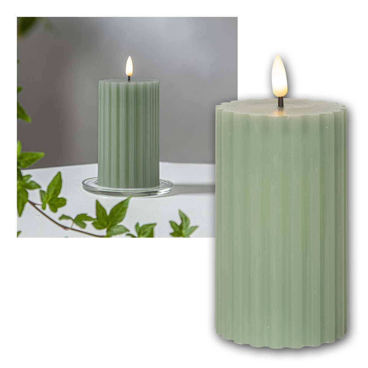 Star Trading - LED Stumpenkerze STRIPE grün, 3D Flamme & Timer