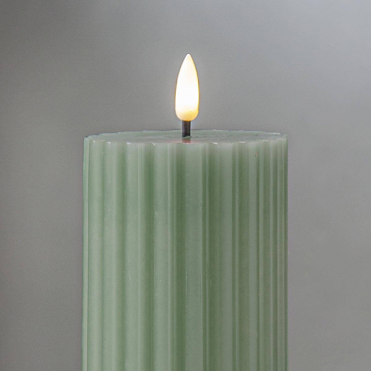 Star Trading - LED Stumpenkerze STRIPE grün, 3D Flamme & Timer