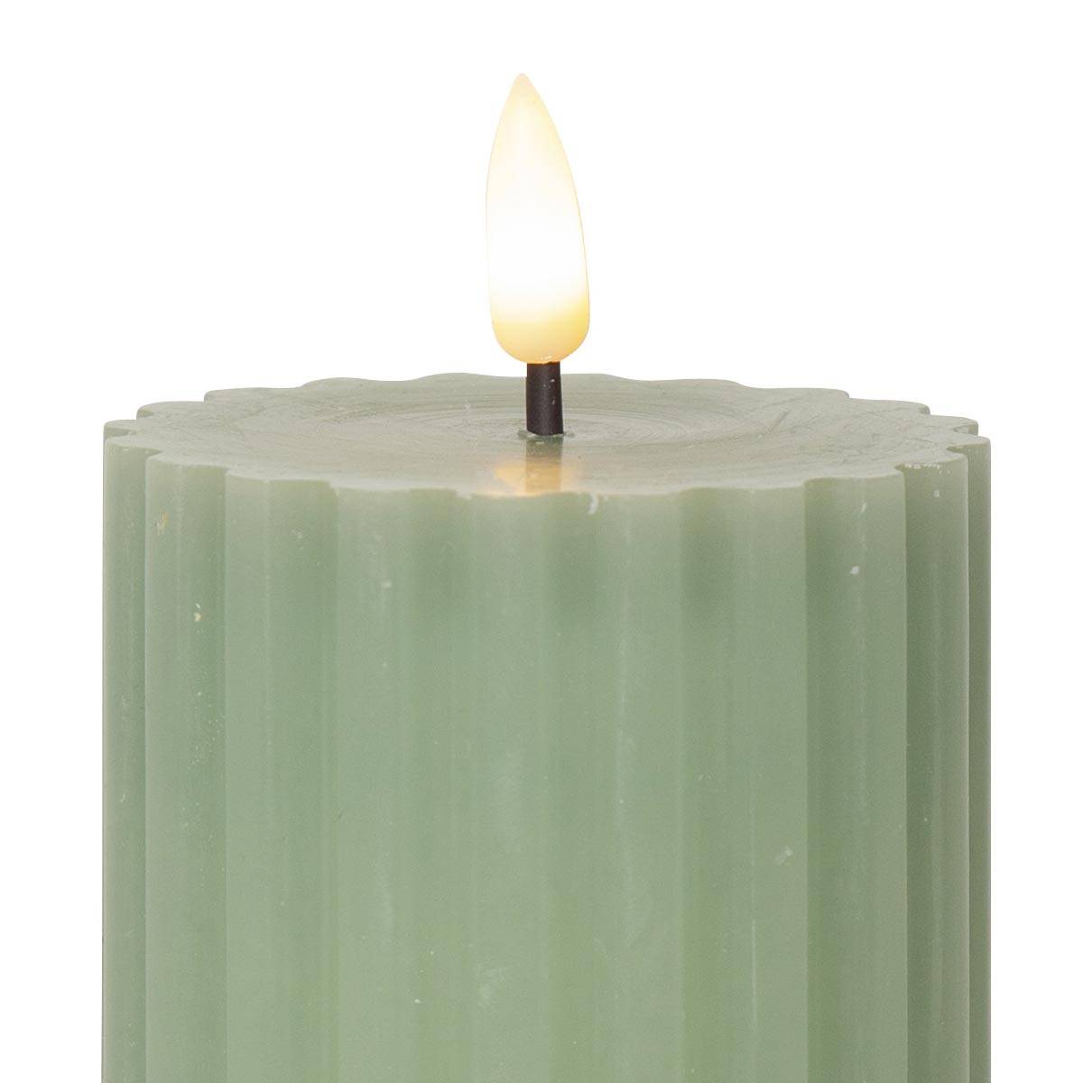 Star Trading - LED Stumpenkerze STRIPE grün, 3D Flamme & Timer