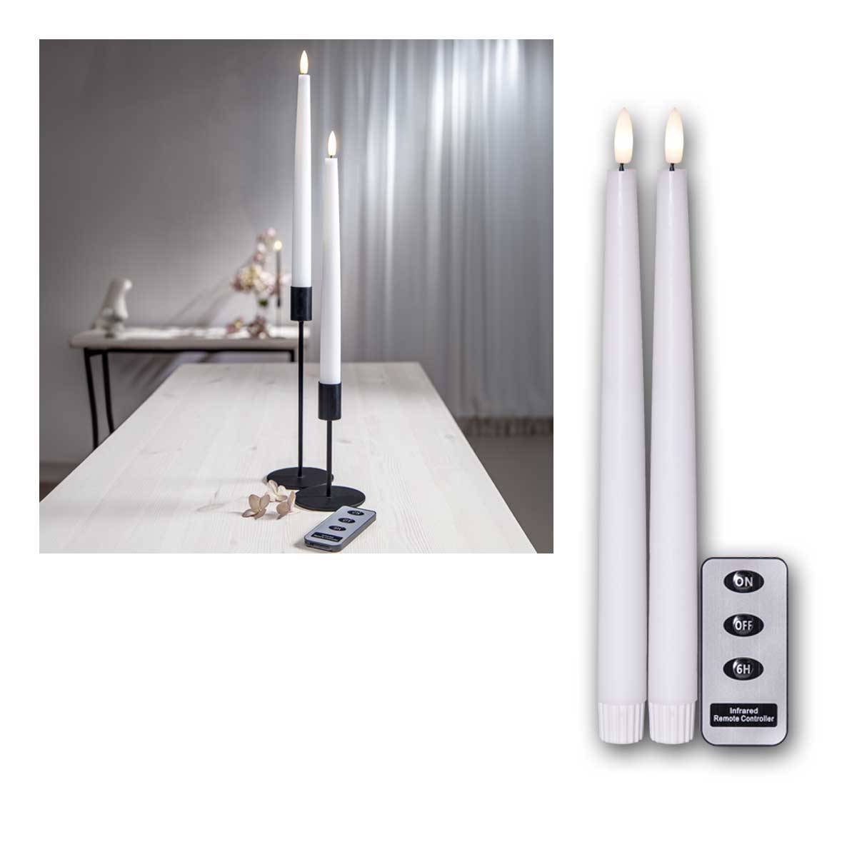 Star Trading - LED Stabkerzen FLAMME SLIM weiß 2er Set mit FB