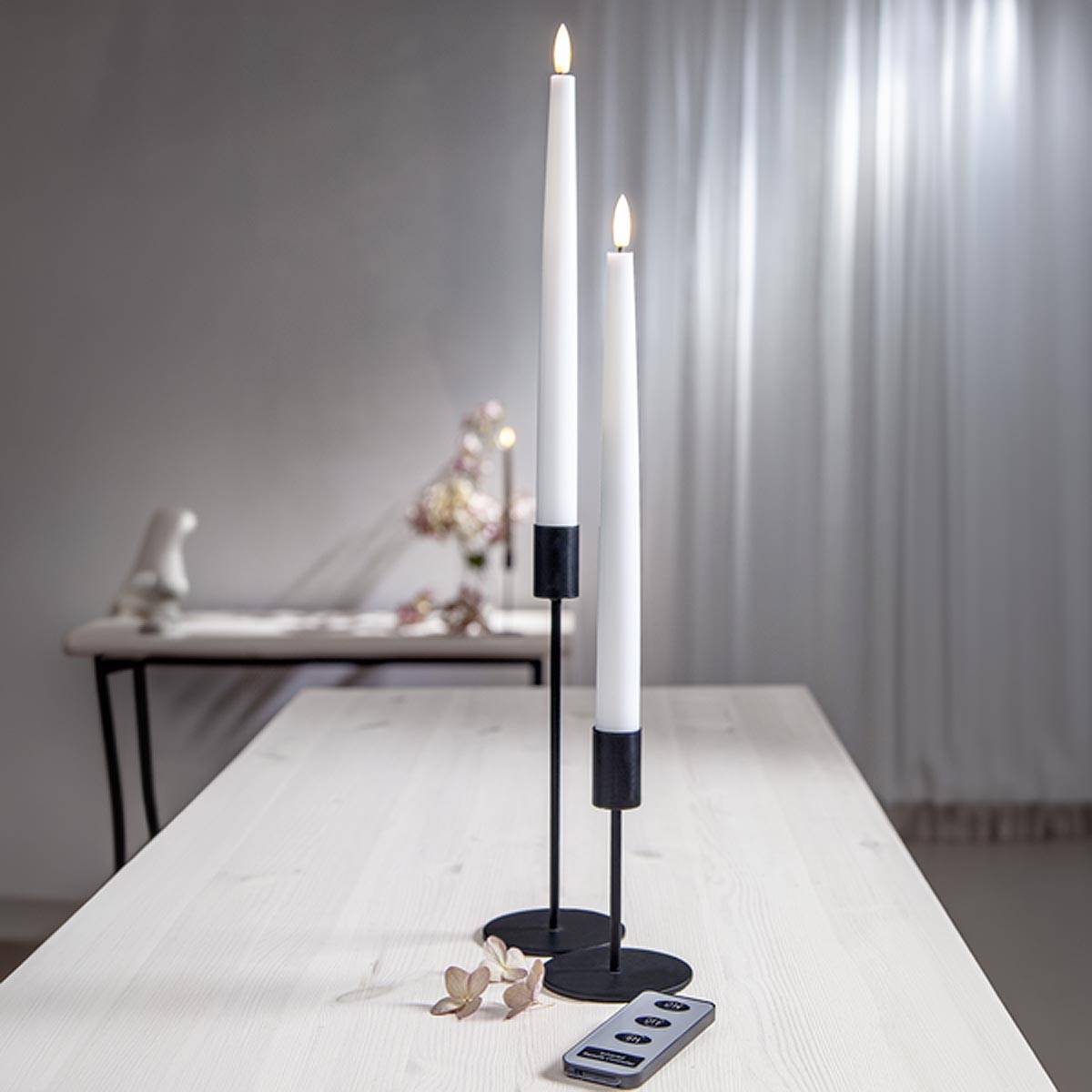 Star Trading - LED Stabkerzen FLAMME SLIM weiß 2er Set mit FB
