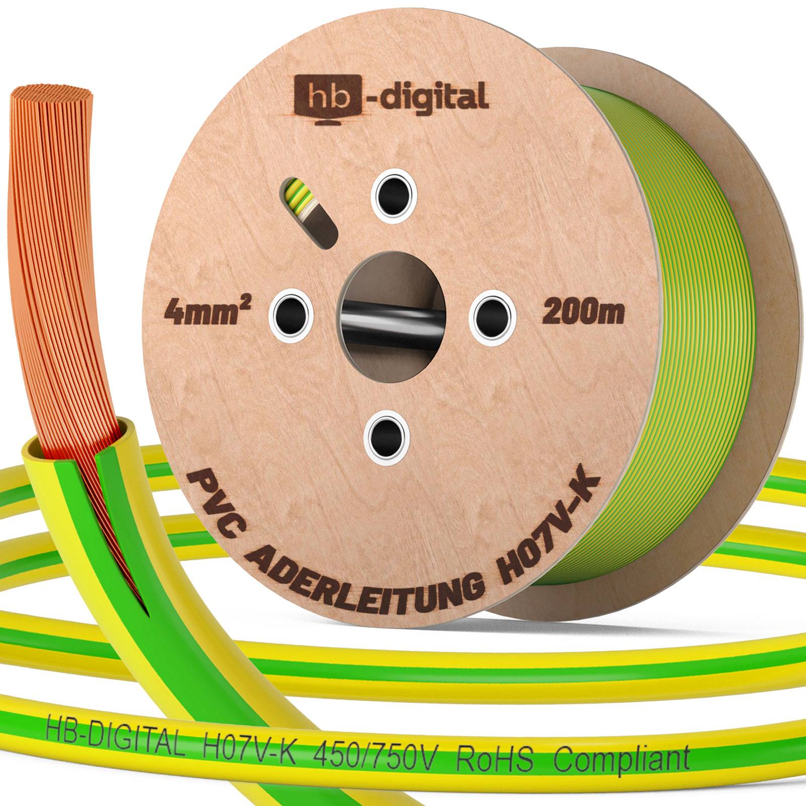 hb-digital 200m PVC Aderleitung H07V-K Erdungskabel 4mm2 Erdungsleitung flexibel