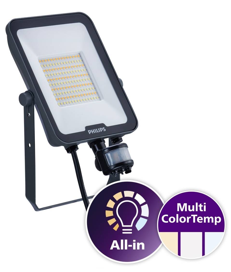 PHIL LED-Strahler Ledinaire IP65 grau 50W 6000lm 3000/4000/6500K symm. Sensor Techn.Licht/Wohnraum