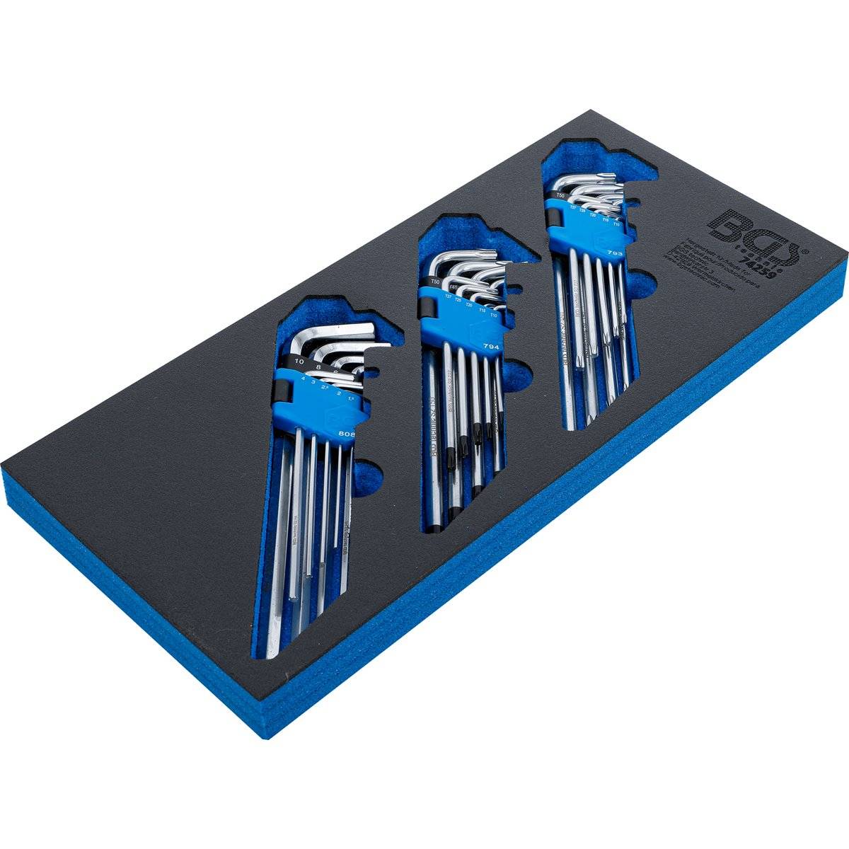 BGS 74259 Werkstattwageneinlage 1/3: Winkelschlüss el-Satz, extra lang, T-Profil (für Torx), T-Profil