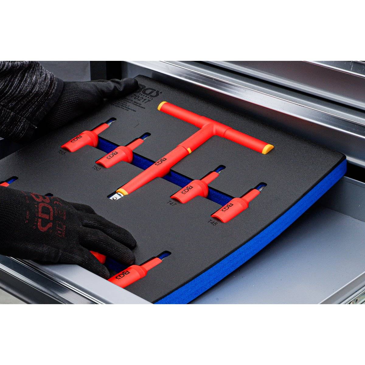 BGS 70217 Werkstattwageneinlage 2/3: VDE-Bit-Einsa tz-Satz, Antrieb Innenvierkant 12,5 mm (1/2"), T-P