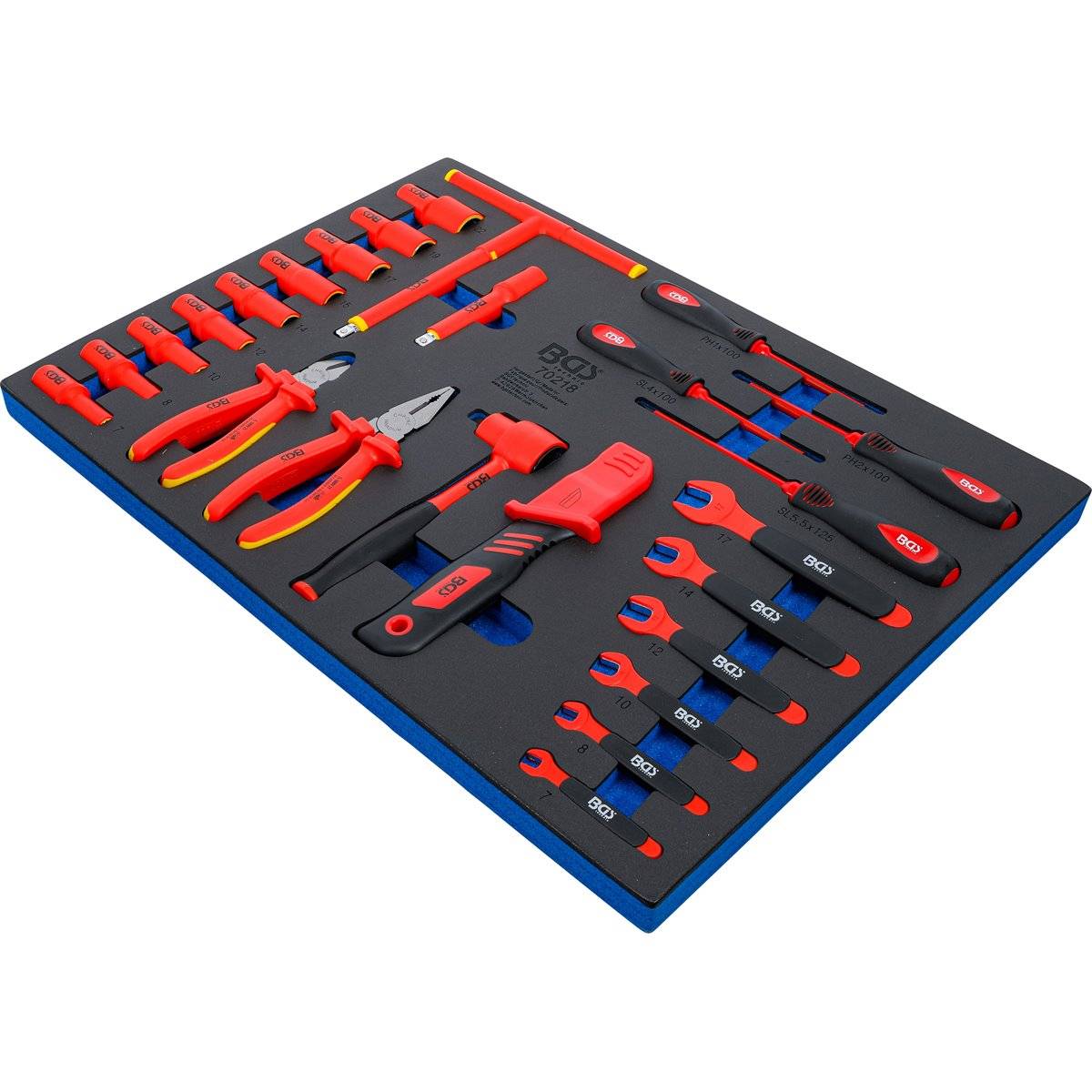 BGS 70218 Werkstattwageneinlage 3/3: VDE-Steckschl üssel-Satz, Antrieb Innenvierkant 10 mm (3/8"), 26