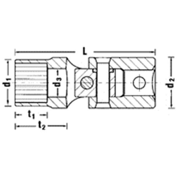 1/4" Gelenk-Steckschlüsseleinsatz Spline Gr. L.38mm