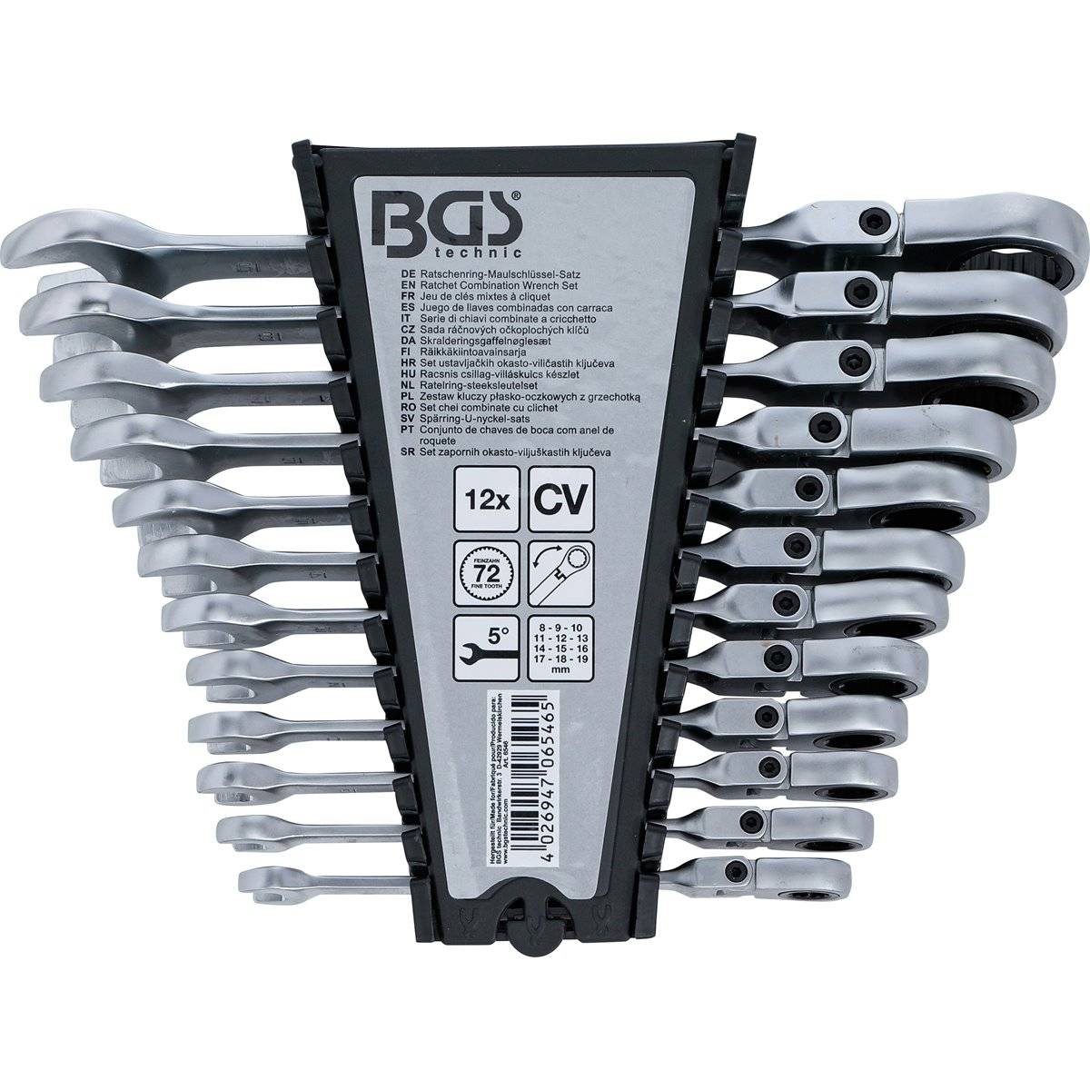 BGS 6546 Ratschenring-Maulschlüssel-Satz, abwinkel bar, SW 8 - 19 mm, 12-tlg.